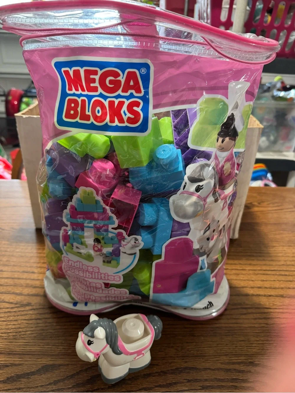 Mega bloks blocks Kids Building Set - Pink, Blue, Green Pieces with Horse Figure